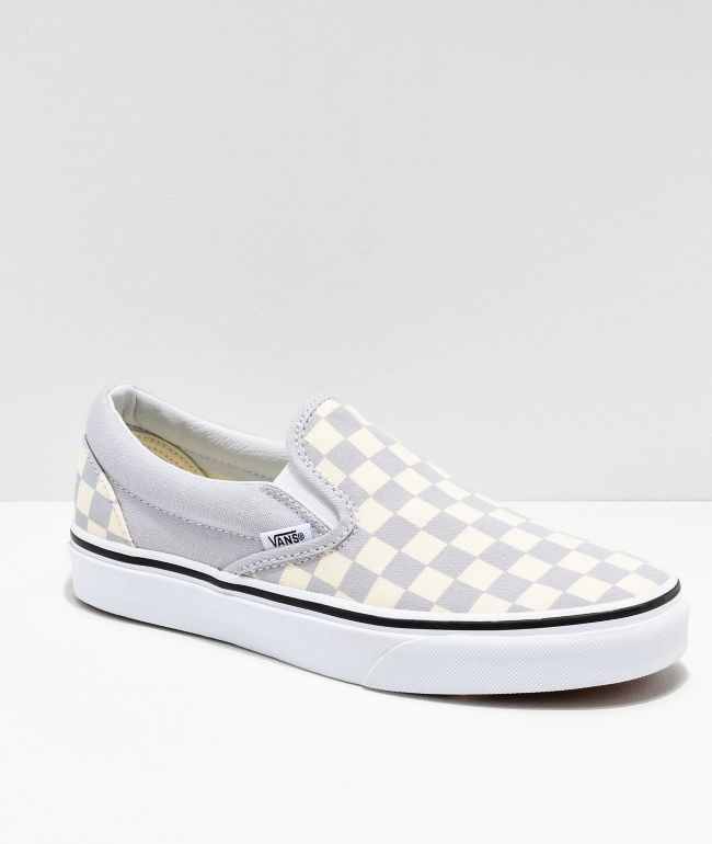 light blue checkered slip on vans